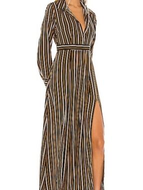 Line & Dot The Abby Dress Maxi Size Small Black and Gold Striped Long Sleeve
